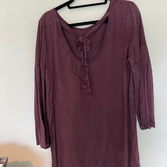 Anthropologie Cloth & Stone | Plum Tunic Mini Dress with Bell Sleeve - Picture 4 of 6